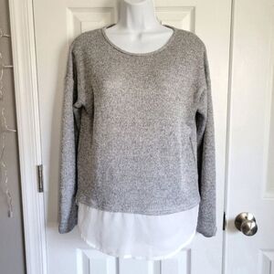 Lulu's gray and white‎ lightweight long sleeve layered sweater top women's small